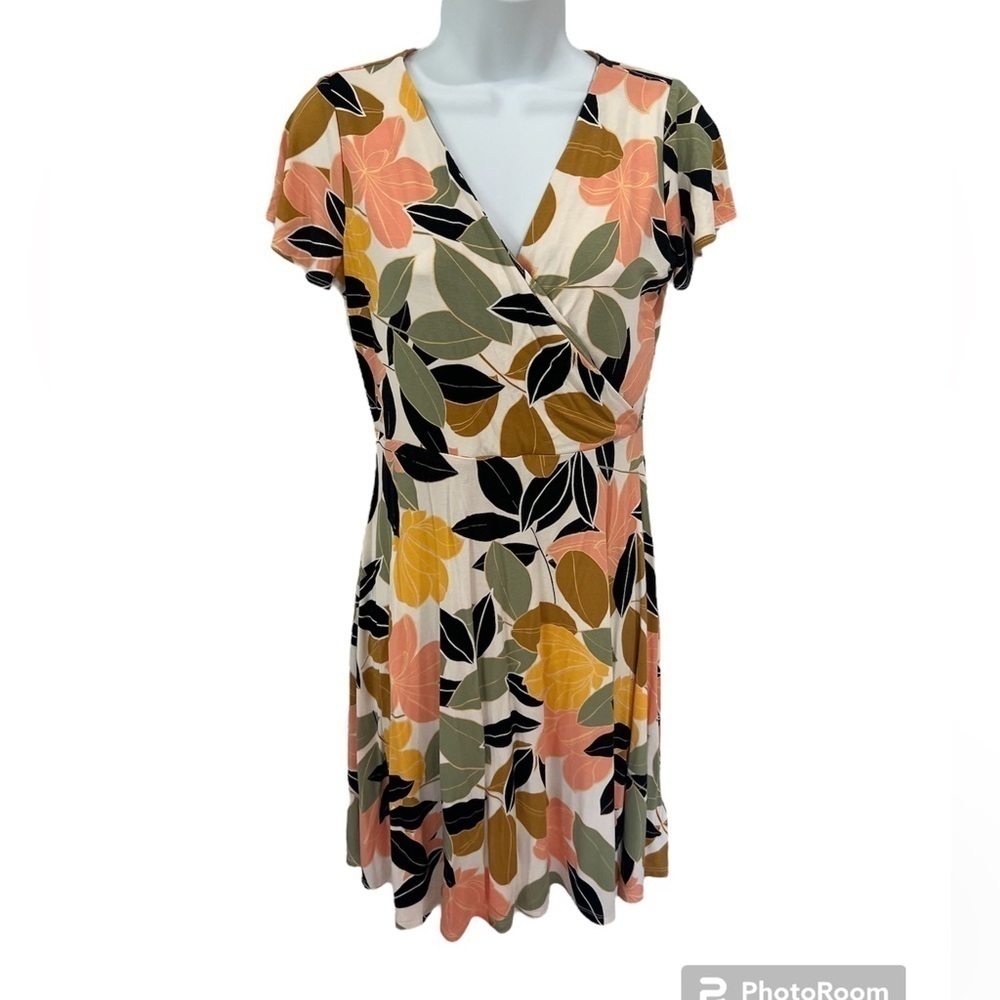 Rachel Zoe short sleeve multicolored floral a-line stretchy dress size small
